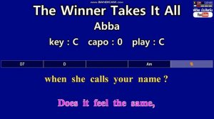 The Winner Takes It All - Abba ( Karaoke & Easy Guitar Chords  )  Key : C