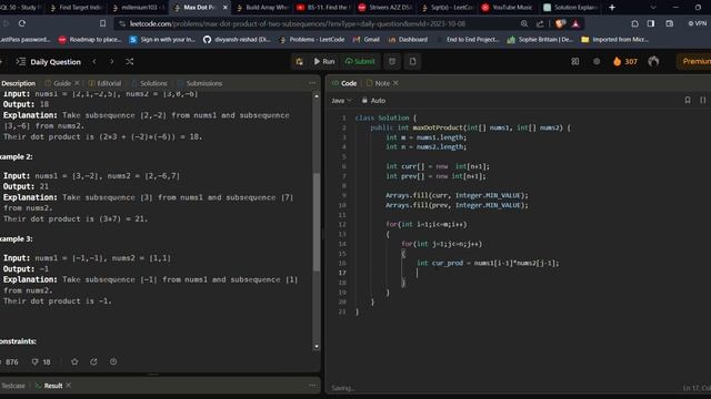 Max Dot Product of Two Subsequences - Dynamic Programming - JAVA-1458 Leetcode Hard in 10 mins