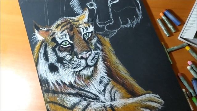 Новогодний мастер-класс "Рисуем тигров масляной пастелью". Draw a tigers. смотреть онлайн