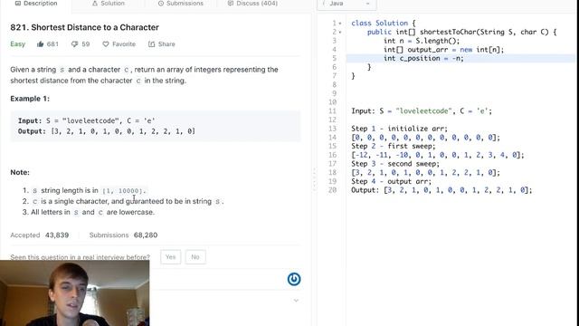 LeetCode Shortest Distance to a Character Solution Explained - Java