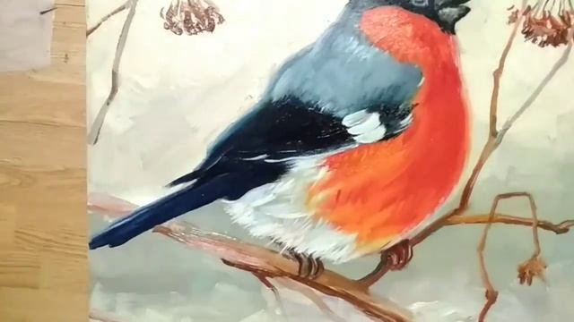 Дописываем снегиря. Масло. Дерево. смотреть онлайн