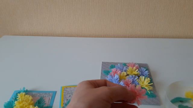 Мимоза на открытках . МК по изготовлению цветочков на открытку. смотреть онлайн