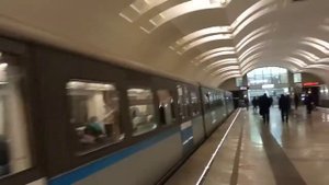 «Электропоезд 81-740/741 «Скиф»/«Русич» №90 на станции метро «Лесопарковая» Бутовской линии» 9/11/2