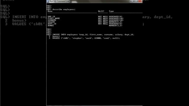 CREATE TABLE, INSERT VALUES, SELECT statement in Oracle SQL смотреть онлайн