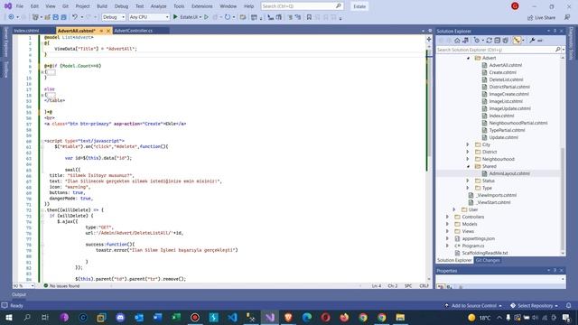 .Net Core 5.0 ile Emlak Sitesi - Admin Paneli Tüm İlanlarda DataTable Kullanımı