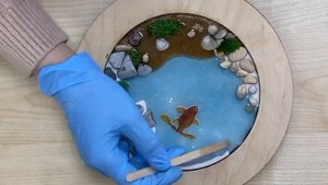 Мастер-класс пруд с золотой рыбкой ракушками и мхом 3д из эпоксидный смолы