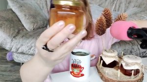 АСМР итинг и обзор ВАРЕНЬЕ с шишками, тыквой, одуванчиками и клюквой ASMR EATING | MUKBANG ♥ шепот