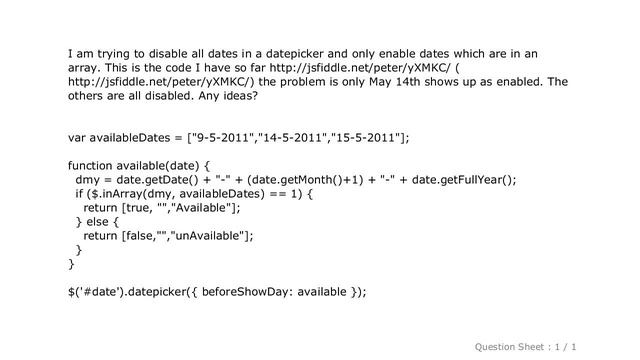 jQuery : jQuery UI Datepicker enable only specific days in array ...