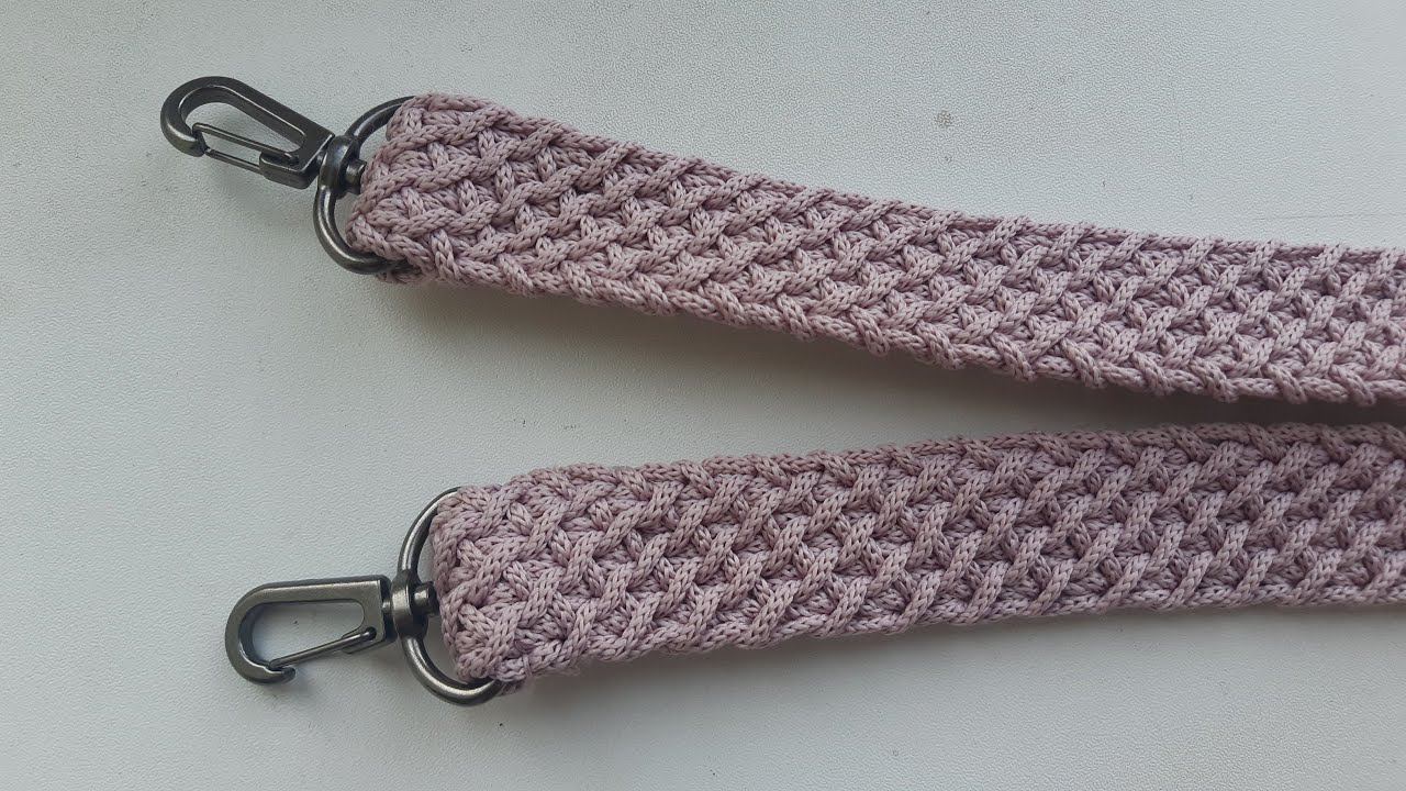Оригинальная ручка для сумки крючком. Тунисское вязание. Crochet bag handle. Tunisian knitting. смотреть онлайн