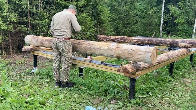 Обвязка фундамента - Вырубка чаш - Обед на костре - Баня своими руками#5 - Building a sauna alone смотреть онлайн