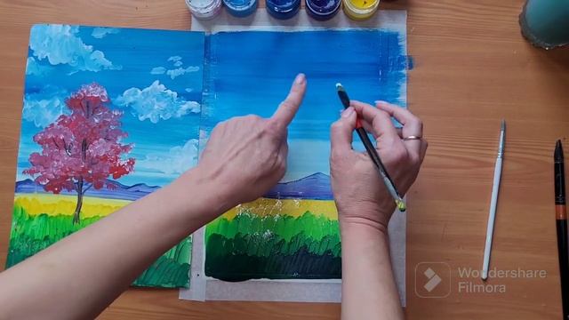 Урок рисования для начинающих. Рисуем цветущее дерево гуашью. смотреть онлайн