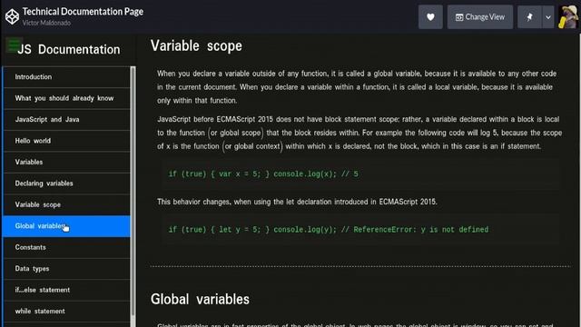 JavaScript Technical Documentation Page