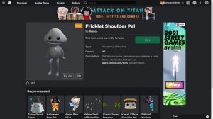 Roblox "Fricklet Shoulder Pal"