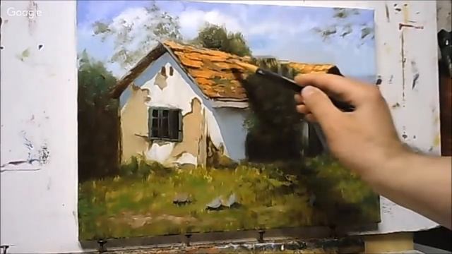 ? ХуДоЖнИкИ Деревенский пейзаж маслом / Домик деревня курочки / Урок рисования / Вугар Мамедов смотреть онлайн