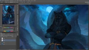 {Photoshop} Speed Painting - Moonlight. Black fox Kitsune.