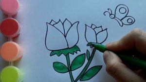 Рисуем розу за 5 минут. Видео для детей 3 - 5 лет. Как научить ребенка рисовать. Раскрашиваем розы.