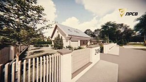 Дом с мансардой, двускатной крышей, гаражом и крытой террасой