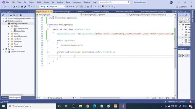 Login Form and Database Connection String | Visual Studio CSharp Sql Server Banking Project | Part