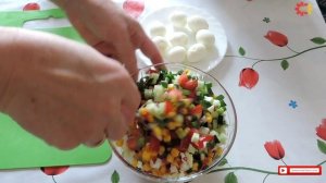ОВОЩНОЙ салат с ПЕРЕПЕЛИНЫМИ яйцами и КУКУРУЗОЙ.Домашняя еда Кухня Рецепты
