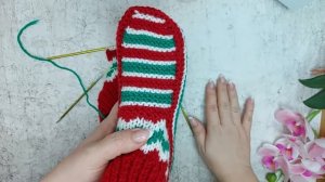 Рождественские домашние следки спицами. Следки- носочки на двух спицах.