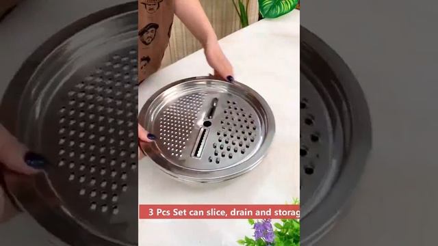 Multi function Stainless Steel Vegetable Julienne Grater Drain Basket 3 Pcs Set 2