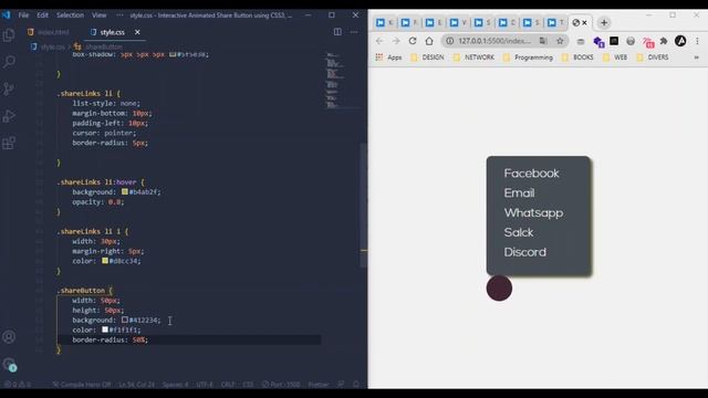 Interactive Animated Share Section using CSS3, HTML and simple JAVASCRIPT