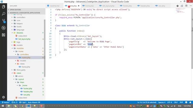 #5 CodeIgniter 3.x Advanced Tutorial - Set Page Header, Menu, Footer and Main Content with Library