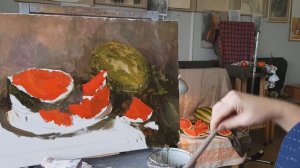 Мастер-класс. Живопись акрилом. Натюрморт с арбузом..