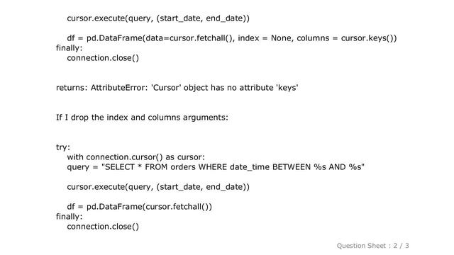 Pandas : How to store mySQL query result into pandas DataFrame with pymysql? смотреть онлайн