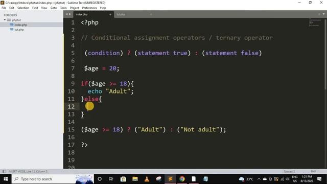 ternary operator in php | php tutorial for beginners full - 20 | php tutorial | php full course #ph