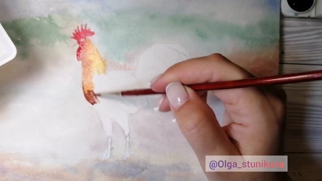 Петушок, рисуем акварелью смотреть онлайн