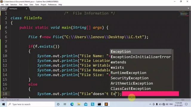 java program to display the file information | Learn Coding