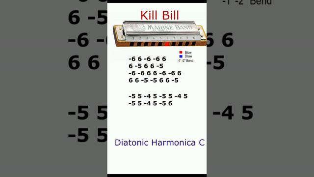 Kill Bill, Diatonic Harmonica C + tabs  #zenharmonica #губнаягармошка #harmonica #killbill