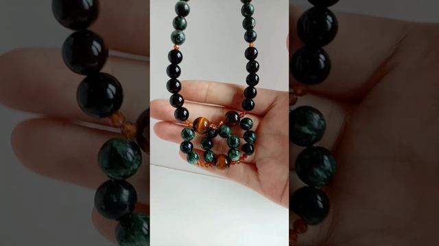 Mirror and frosted Black Onyx smooth beads with Seraphinite Orange Garnet tigereye jewelry gift05
