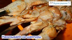 Пикантный Шашлык из Куриных Крылышек на Мангале на Шампурах