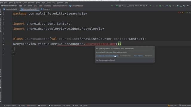 kotlin How to Search make/create/implement a item in recyclerView/ListView using EditText in androi