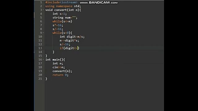 Conversion of decimal number to hexadecimal using C++ code. смотреть онлайн