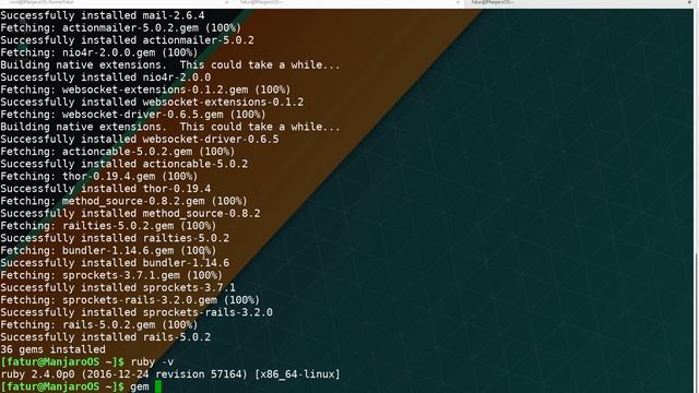 Howto install rubyonrail framework on GNU Linux Manjaro EN 20170626