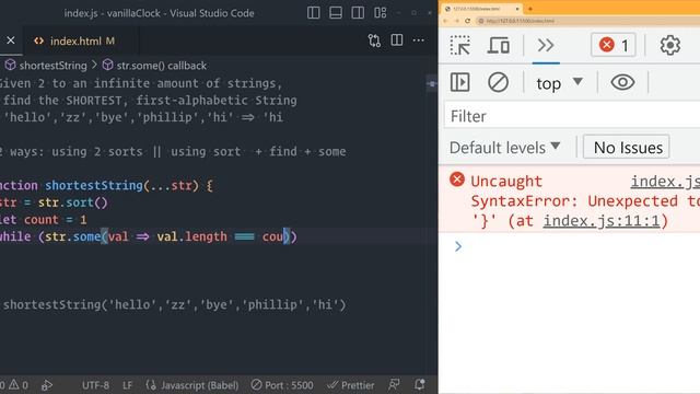 JavaScript - Find Shortest String, Filter, Sort, Find