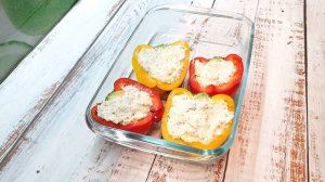 Лодочки из болгарского перца запеченные с творогом, сыром и зеленью\Перец фаршированный/Ешь и худей
