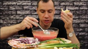 MUKBANG / БОРЩ С КОПЧЕНЫМ САЛОМ, ЛУК, ЧЕСНОК, ГОРЧИЦА / МУКБАНГ / Mukbang Senya / 먹방