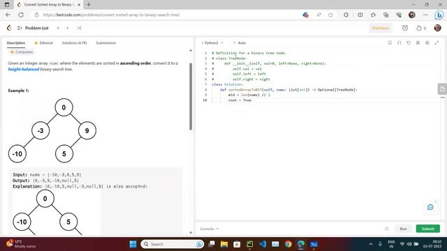 Leetcode # 108. Convert Sorted Array to Binary Search Tree (Python) смотреть онлайн