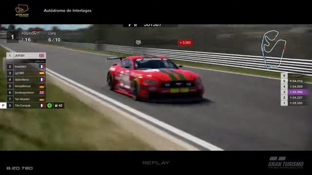 JOT381 GRAN TURISMO SPORT 210118 INTERLAGOS FORD MUSTANG 1st to 1st NO REFUEL 10 LAPS 82nd WIN смотреть онлайн