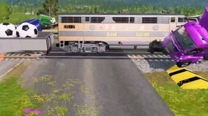 Scooter vs Train | Impossible Very Long Up and Down Rail Track vs Trains crossing - Beamng Drive