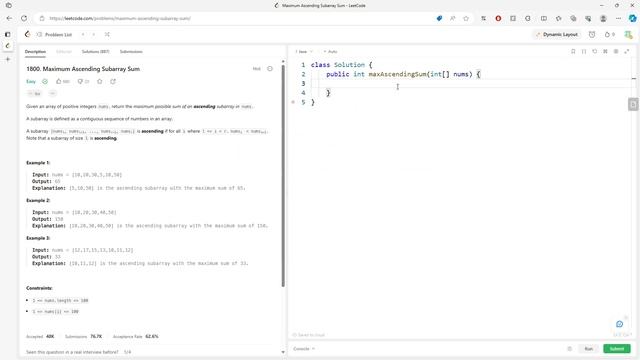 LeetCode 1800 | Maximum Ascending Subarray Sum | Array | Java смотреть онлайн