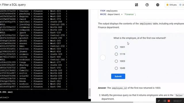Google Cybersecurity Coursera | Course3 | Introduction to SQL and Database SQL | Filter a SQL query