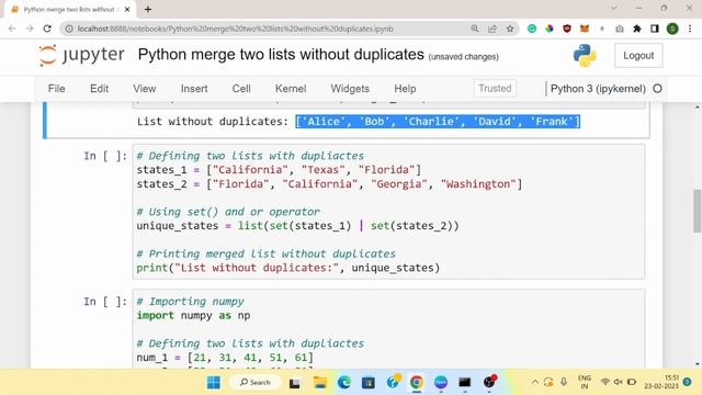 How to merge two lists without duplicate in Python | Python merge two list without dupliacte