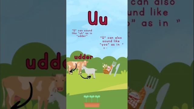 ABC, learning for toddlers  English  Alphabet  "let's learn a new letter on the farm! letter u