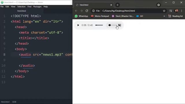 HTML tutorial for beginners in English #19| Importing Audio using Audio, Source Tag, Src & Controls