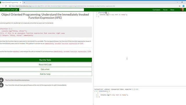 Object Oriented Programming  Understand the Immediately Invoked Function Expression IIFE fcc25/26